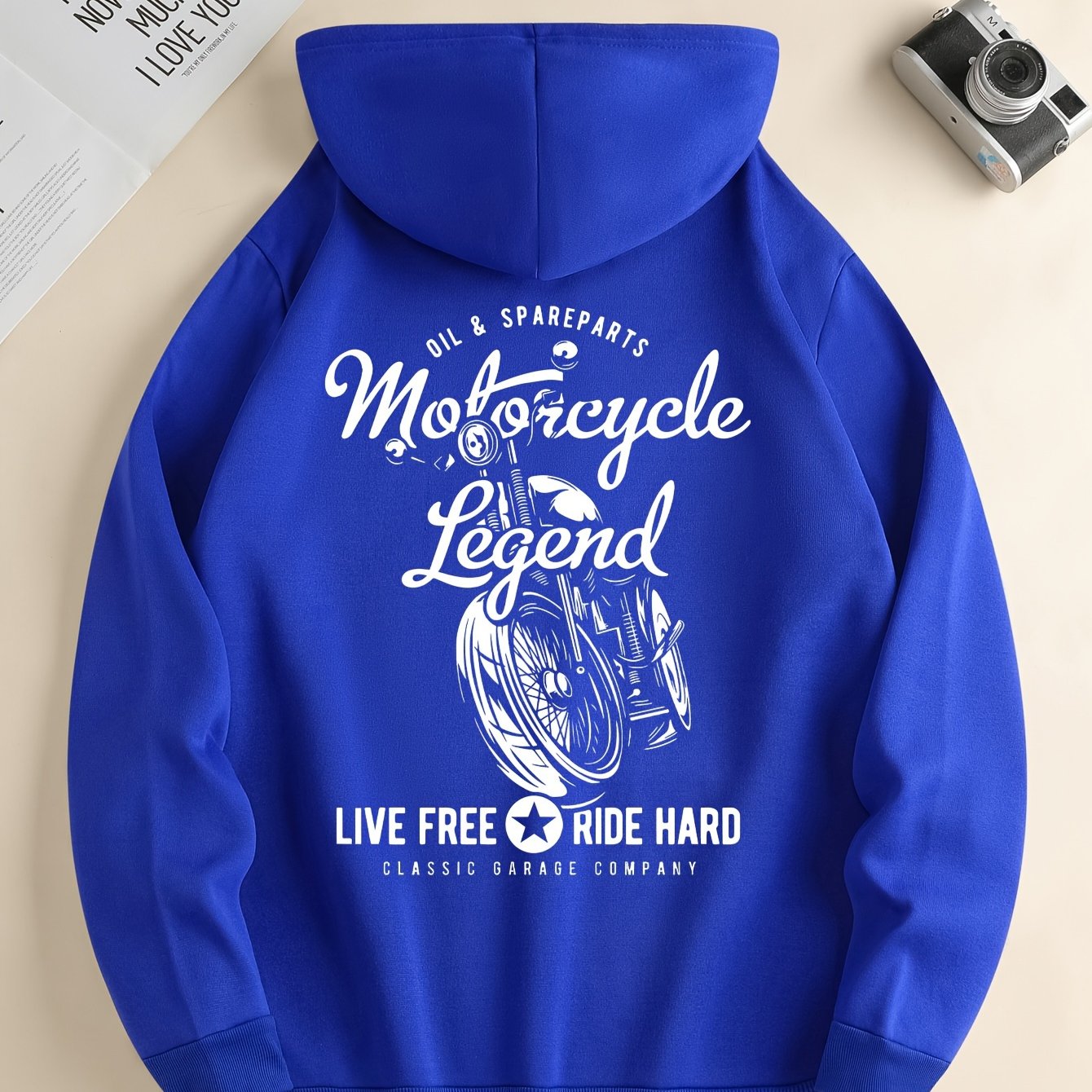 Hoodies Street Casual Sports And Fashionable With Kangaroo Pocket Men's Long Sleeve Motorcycle Print Fleece Sweatshirt, Suitable For Outdoor Sports, For Autumn And Winter, Fashionable And Versatile, Can Be Paired With Hip-hop