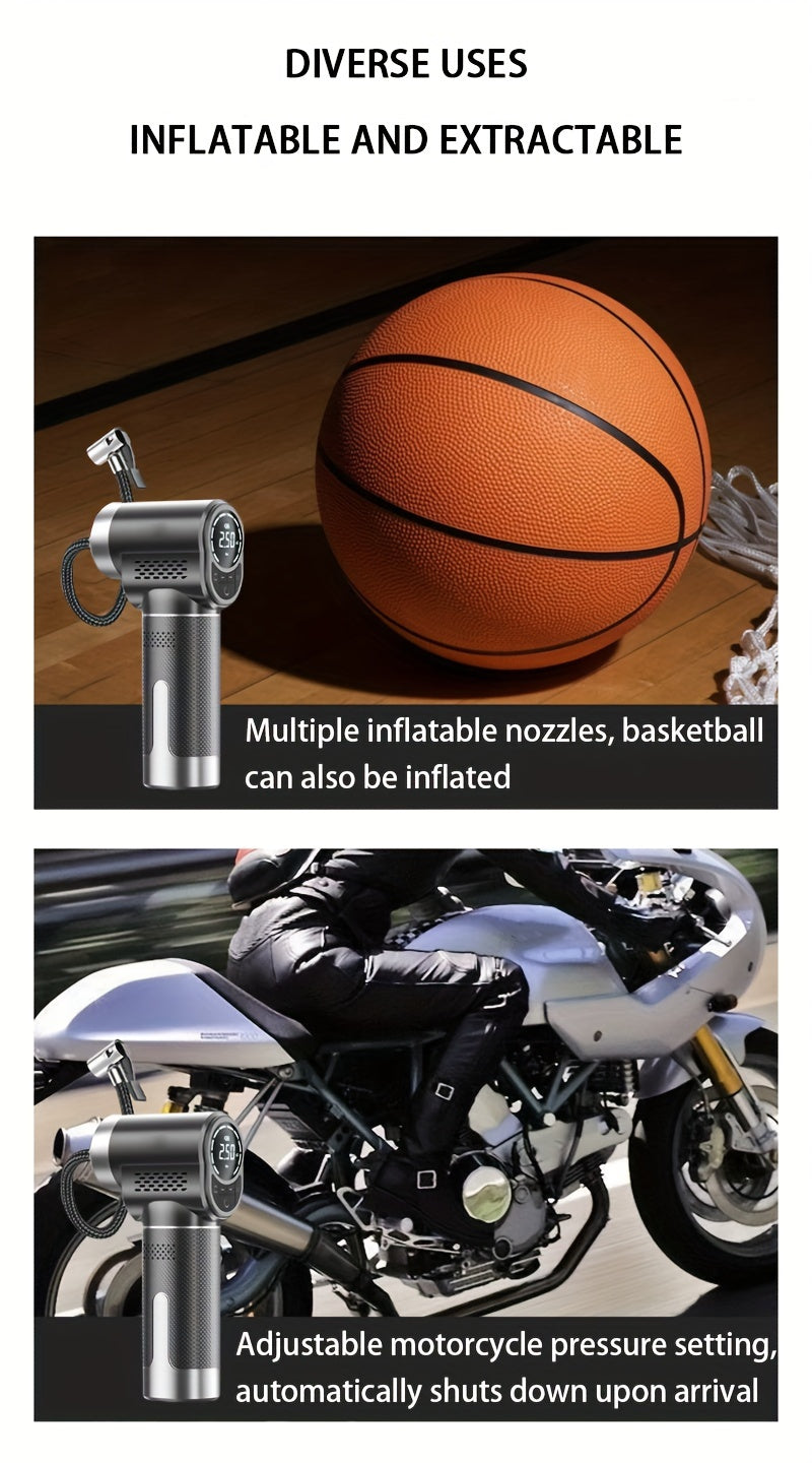 150PSI Handheld Air Compressor Electric Wireless Portable Tire Inflator Pump Digital Display LED Lighting, For Car Motorcycle Bicycle Balls