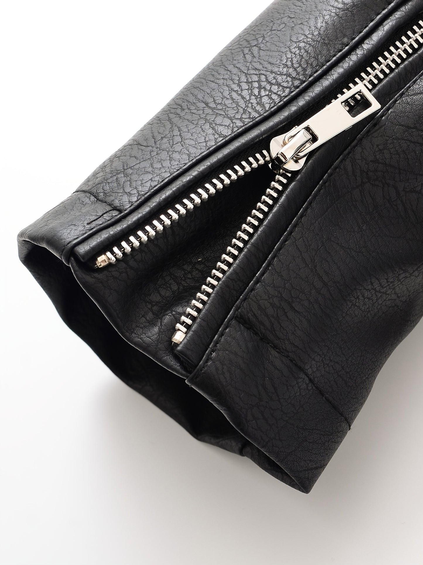 Women'S Black Faux Leather Jacket with "" & "STRUGGLE" Print, Motorcycle-Inspired Streetwear, Zipper Front, Shoulder Pads, and Decorative Studded Details - Spring/Fall Casual Style, Motorcycle Jacket, Spring Outerwear, Edgy F