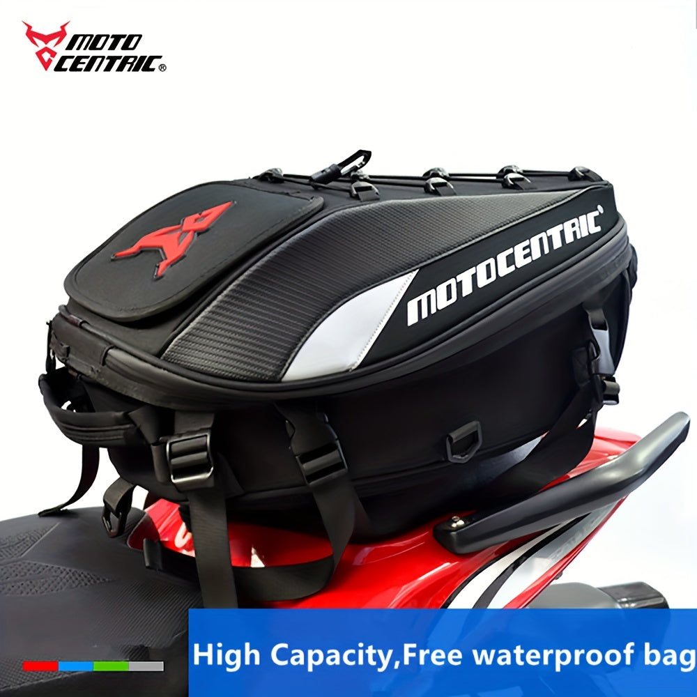 MOTOCENTRIC Waterproof Motorcycle Tail Bag Multi-functional Durable Rear Seat Bag 37L High Capacity Rider Helmet Backpack