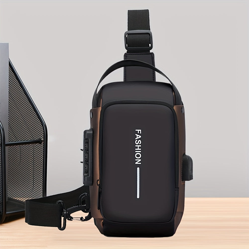 A Simple Crossbody Bag for Women, Featuring a Motorcycle Style And a Shoulder Strap with a Combination Lock.