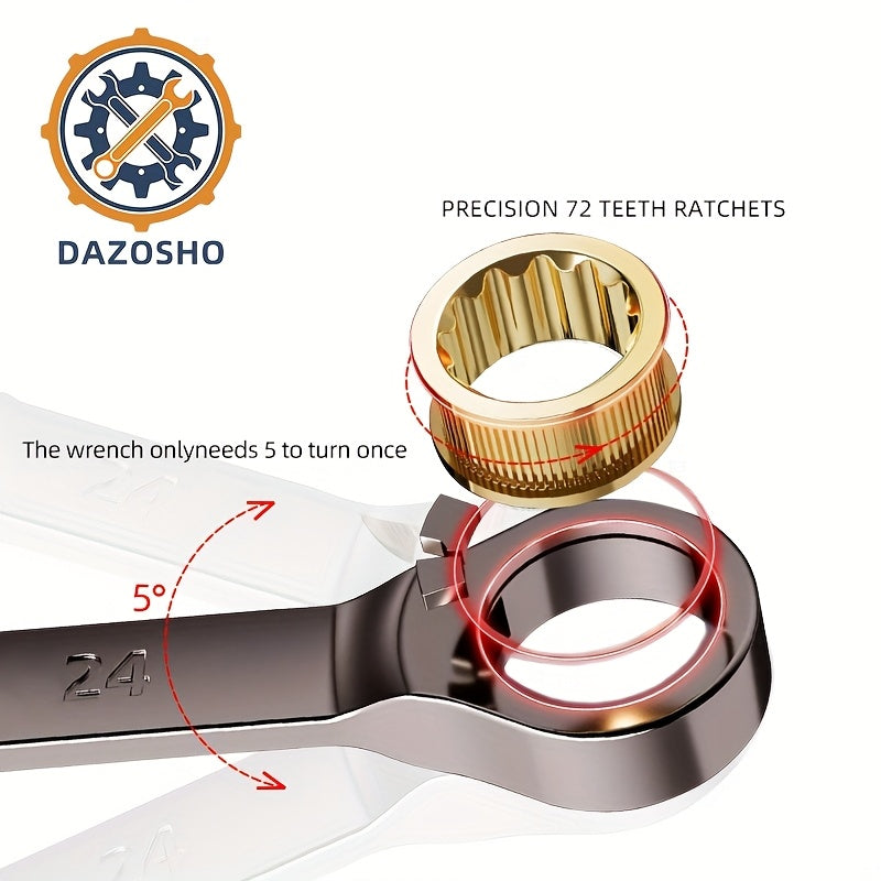 Black Nickel Fixed Head Ratchet Metric Wrench Set 6-19mm with Rolling Bag 72 Teeth Industrial Chrome Vanadium Steel Material Rust-Resistant for Motorcycle and Bicycle Repair