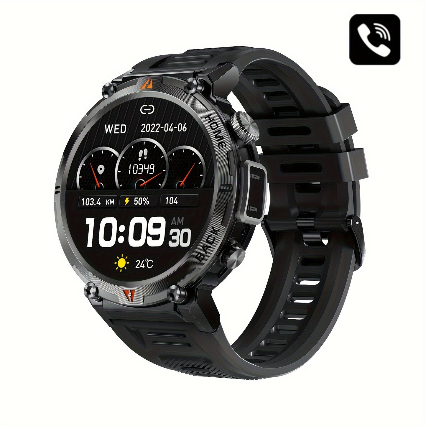 JELLOO Smart Watch With Flashlight, 3.68 Cm Touch Screen Smartwatch (Answer/Make Calls) For Men Fitness Tracker Watch Compatible With Android/iPhon// IOS