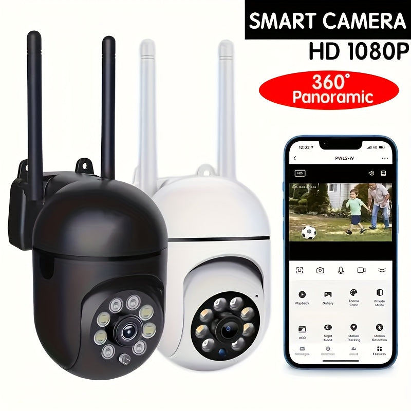 1pc Wireless Security Camera, 2MP 1080P PTZ IP Camera With 350-Degree Horizontal & 90-Degree Vertical Rotation, 2.4G WiFi, Automatic Tracking Alarm, Two-Way Voice, Color Night Vision With Floodlight AI Sports, Smart Home Surv