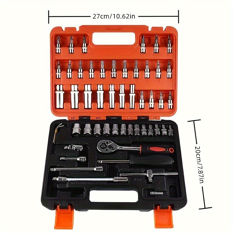 151-Piece/53-Piece Professional Automotive Tool Set with Chrome Vanadium Steel Ratcheting Wrenches and Screwdriver Kit, Suitable for Car, Motorcycle, and Bicycle Maintenance - Stainless Steel Auto Repair Tools