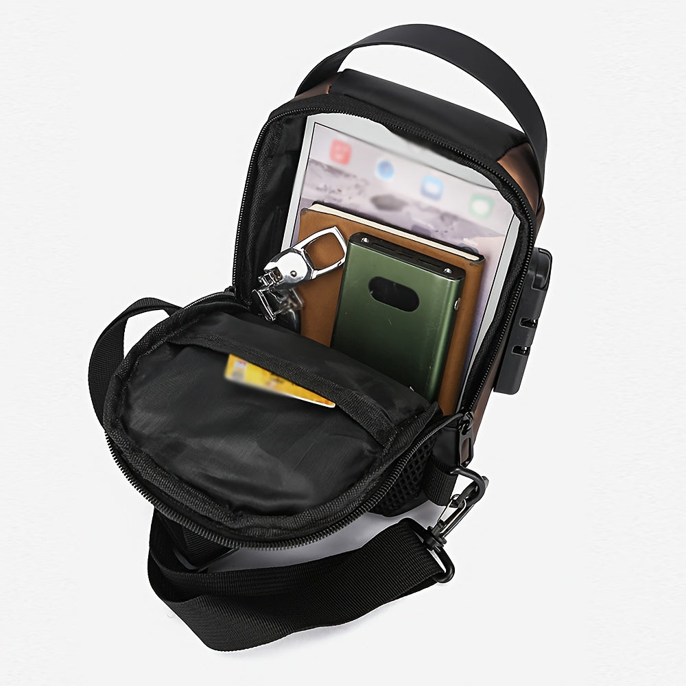 A Simple Crossbody Bag for Women, Featuring a Motorcycle Style And a Shoulder Strap with a Combination Lock.