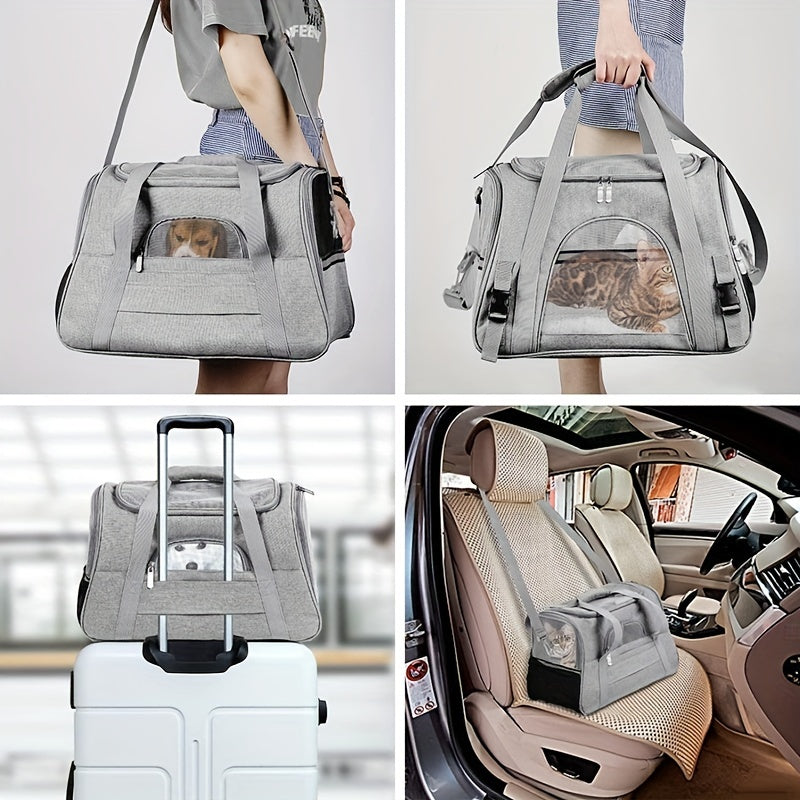 Portable Cat Carrier with Plush Mat - Large Capacity Breathable Travel Bag for Pet Outings, Zipper Closure, Ventilated Mesh & Soft Lining, Secure Straps for Car & Outdoor Use, Cat Travel Carrier, Secure Latching System