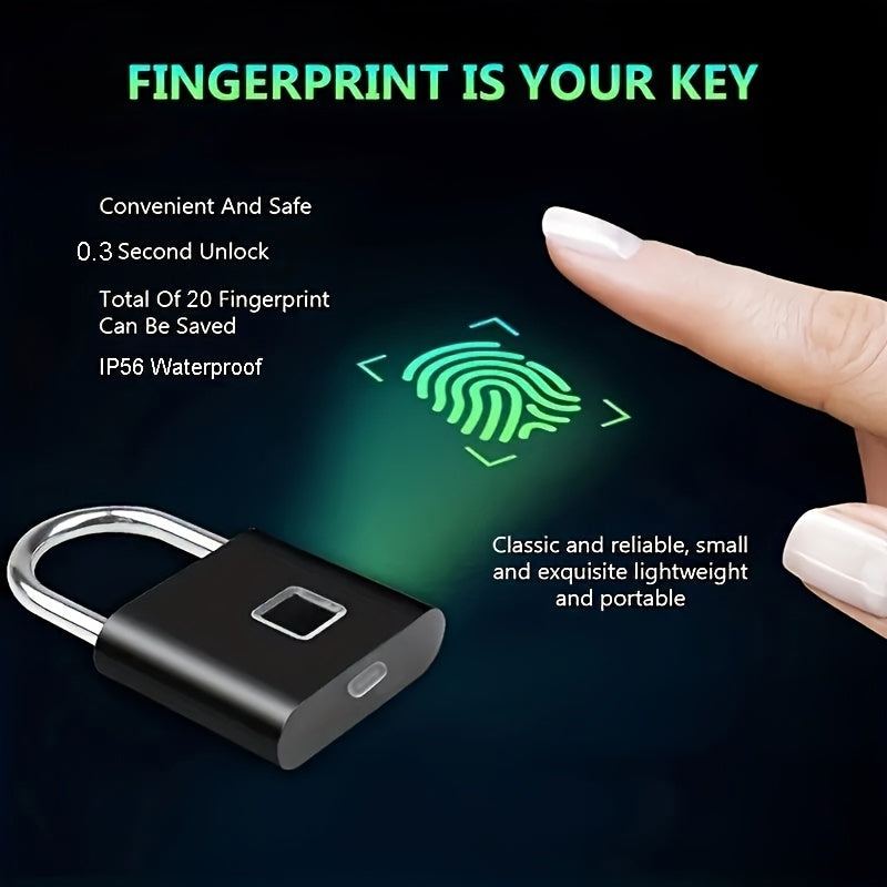 Mini Smart Fingerprint Padlock Keyless Biometric Lock with Fingerprint Unlock, USB-Rechargeable Battery, IP56 Waterproof, Antitheft Security, Zinc Alloy Body for Suitcase, Luggage, Backpack, Door, Compatible for Smart & Trave