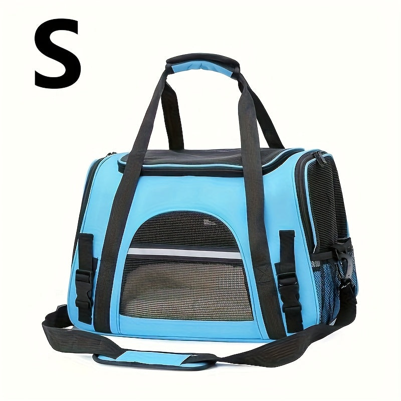 Portable Cat Carrier with Plush Mat - Large Capacity Breathable Travel Bag for Pet Outings, Zipper Closure, Ventilated Mesh & Soft Lining, Secure Straps for Car & Outdoor Use, Cat Travel Carrier, Secure Latching System