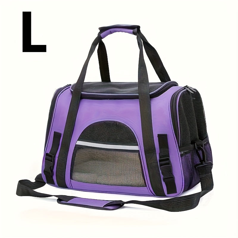 Portable Cat Carrier with Plush Mat - Large Capacity Breathable Travel Bag for Pet Outings, Zipper Closure, Ventilated Mesh & Soft Lining, Secure Straps for Car & Outdoor Use, Cat Travel Carrier, Secure Latching System