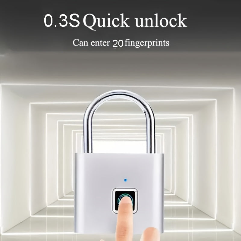 Mini Smart Fingerprint Padlock Keyless Biometric Lock with Fingerprint Unlock, USB-Rechargeable Battery, IP56 Waterproof, Antitheft Security, Zinc Alloy Body for Suitcase, Luggage, Backpack, Door, Compatible for Smart & Trave