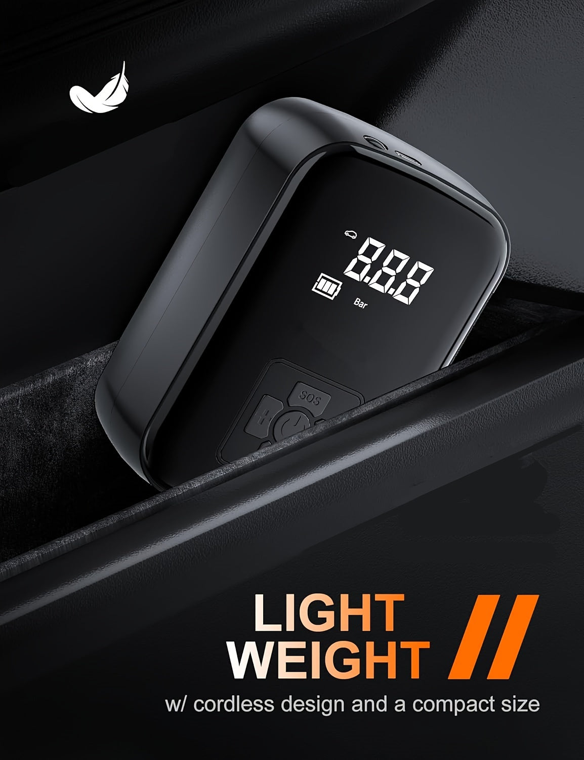 1pc Digital Display Portable Air Compressor Pump with LED Light, USB Charging, Rechargeable Lithium Battery, for Tire Inflation, Car/Bike/Motorcycle/Ball, Quieter & Longer Lasting, Intelligent Temperature Control