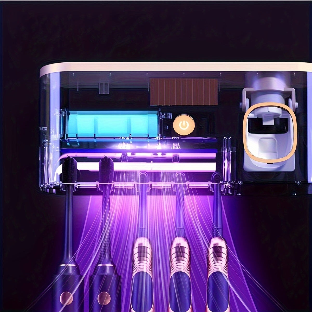 1pc Smart Toothbrush Sanitizer Holder with UV Sterilization, Wall-Mounted Non-Drilling Toothbrush Organizer, Mold Eliminator, Unscented, USB Rechargeable Lithium Battery, 1200mAh Capacity