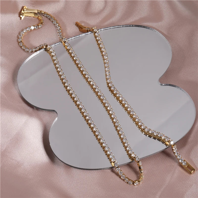 Waterproof & Tarnish Free 18K Gold Plated Luxury  Zirconia Pave Stainless Steel Tennis Necklace Fashion Jewelry