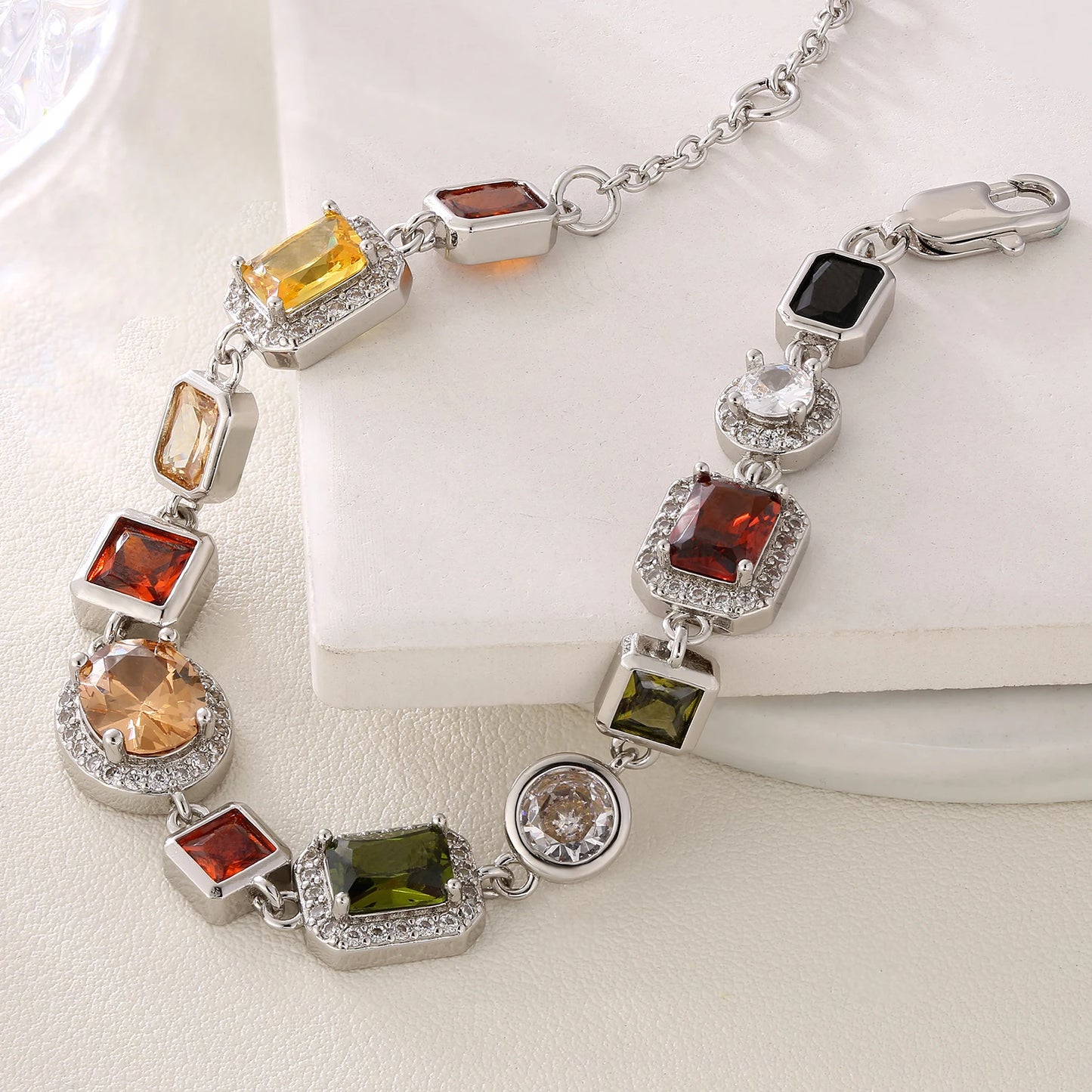 Sparkly Multi Gemstone Choker Chain 18K Real Gold Plated Brass Jewelry 10MM Colorful CZ Rainbow Gem Stone Necklace for Women Men