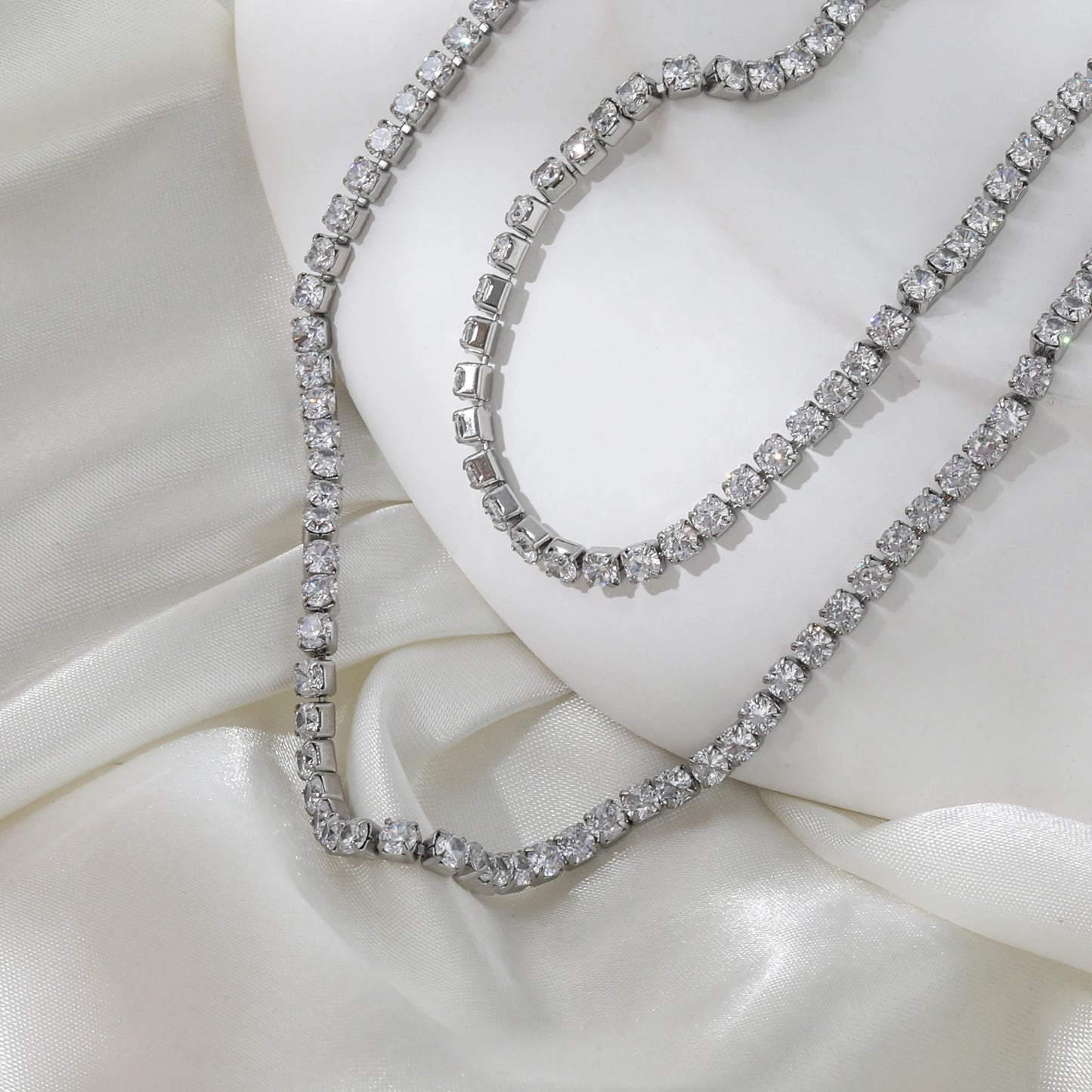 Waterproof & Tarnish Free 18K Gold Plated Luxury  Zirconia Pave Stainless Steel Tennis Necklace Fashion Jewelry