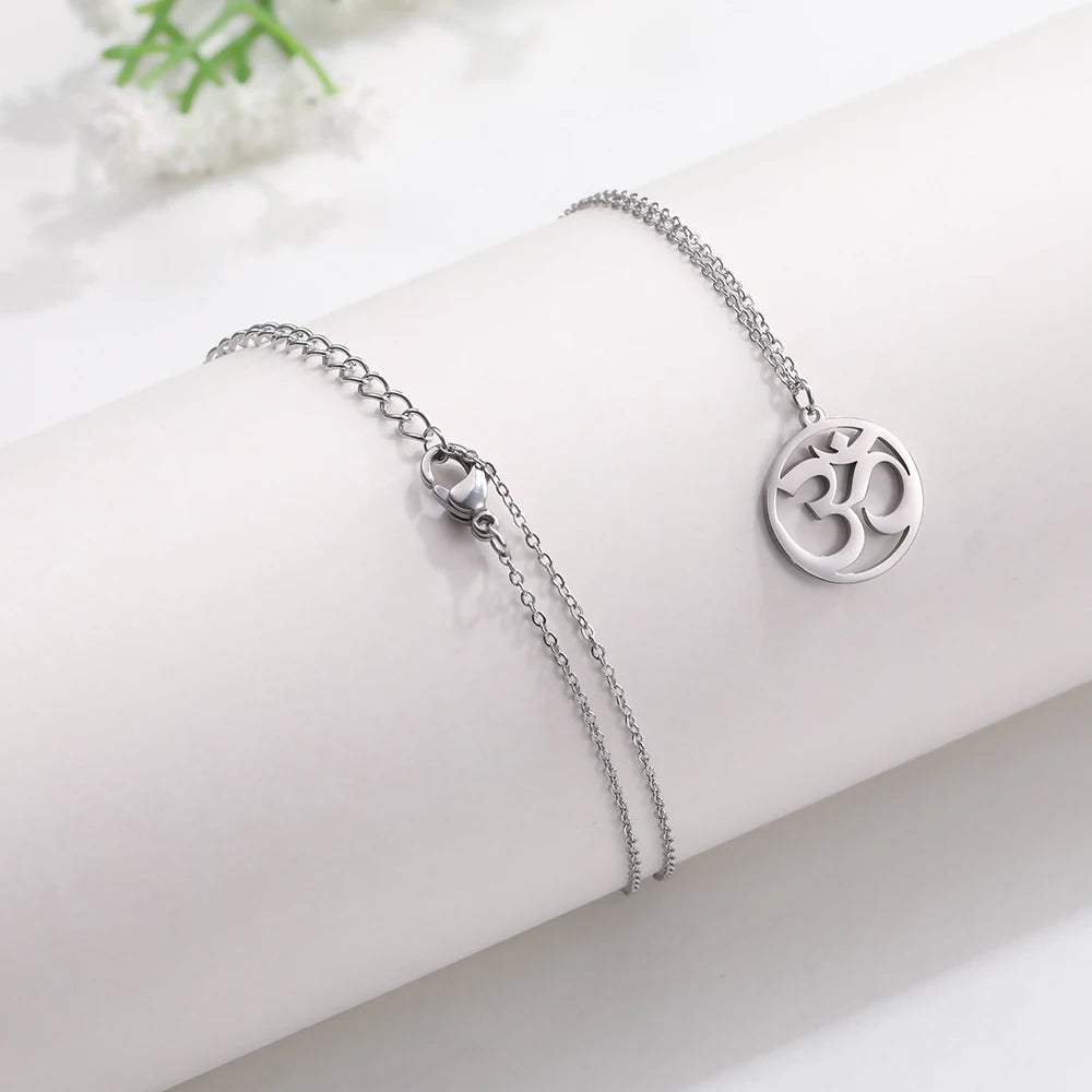 Myshape India Tamil Om Symbol with Trident Pendant Stainless Steel Necklace Om Shiva Symbol Yoga Vintage Talisman Jewelry