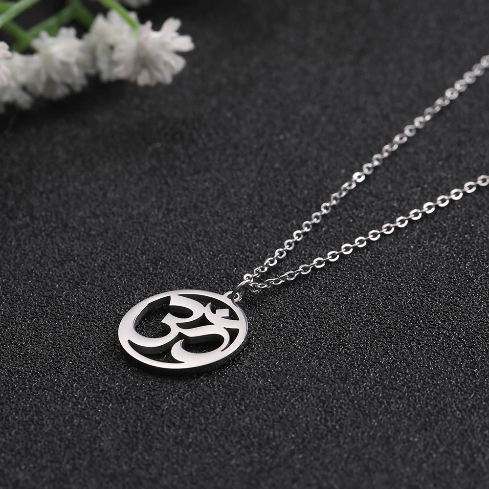 Myshape India Tamil Om Symbol with Trident Pendant Stainless Steel Necklace Om Shiva Symbol Yoga Vintage Talisman Jewelry