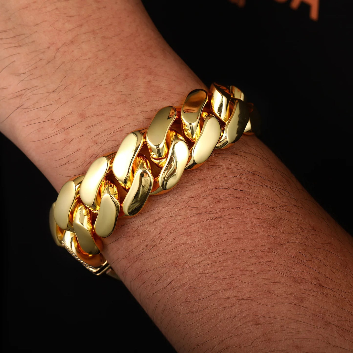 Luxury Iced Out Monaco Box Clasp Cuban Chain 18K Gold Plated Heavy Brass Bling Necklace Men's Statement Hip Hop Jewelry