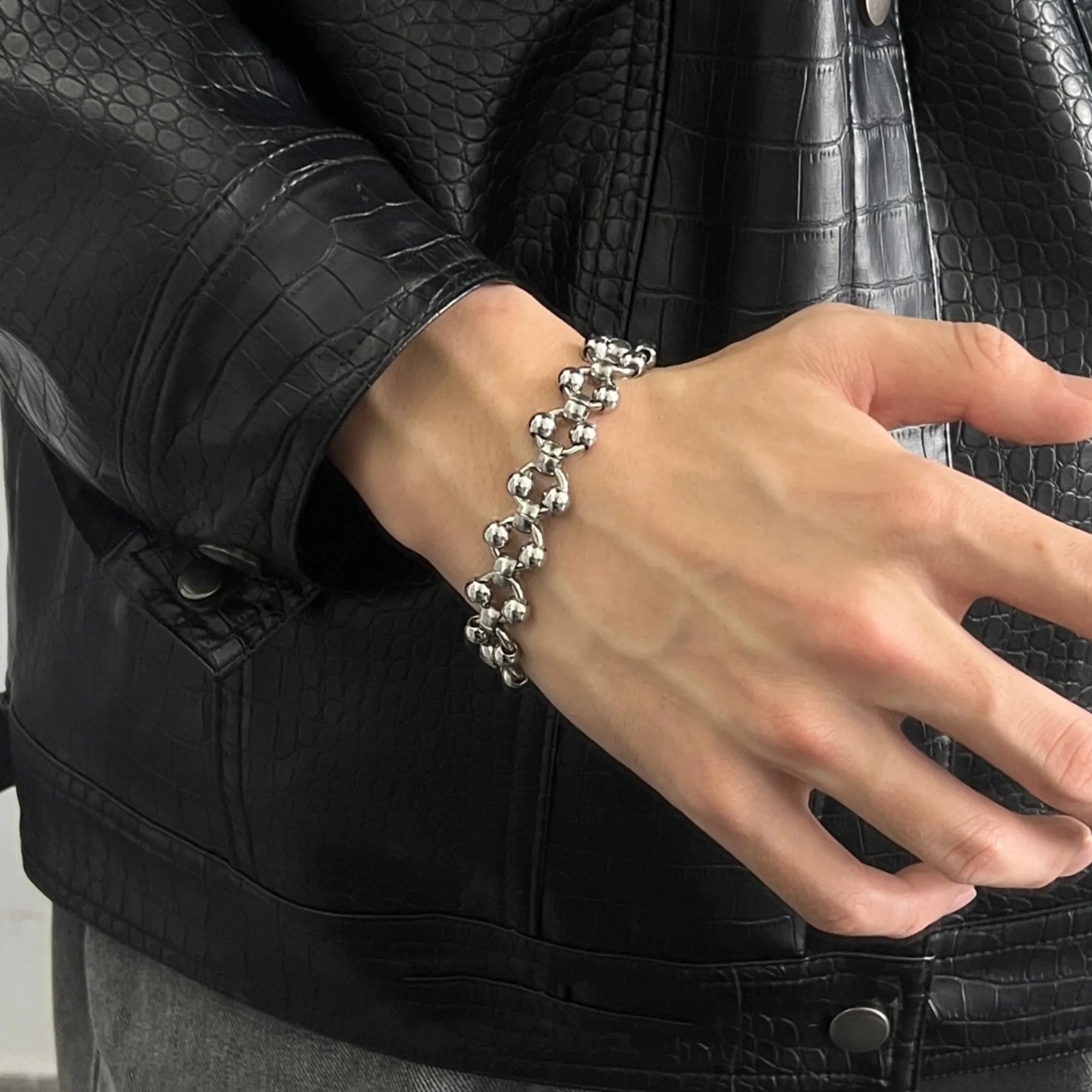 VAF 17/19/21CM Heavy Industry Punk Hollow Steel Bead Bracelet Width 13.5mm Stainless Steel Men's Non-fading Hip-hop Jewelry