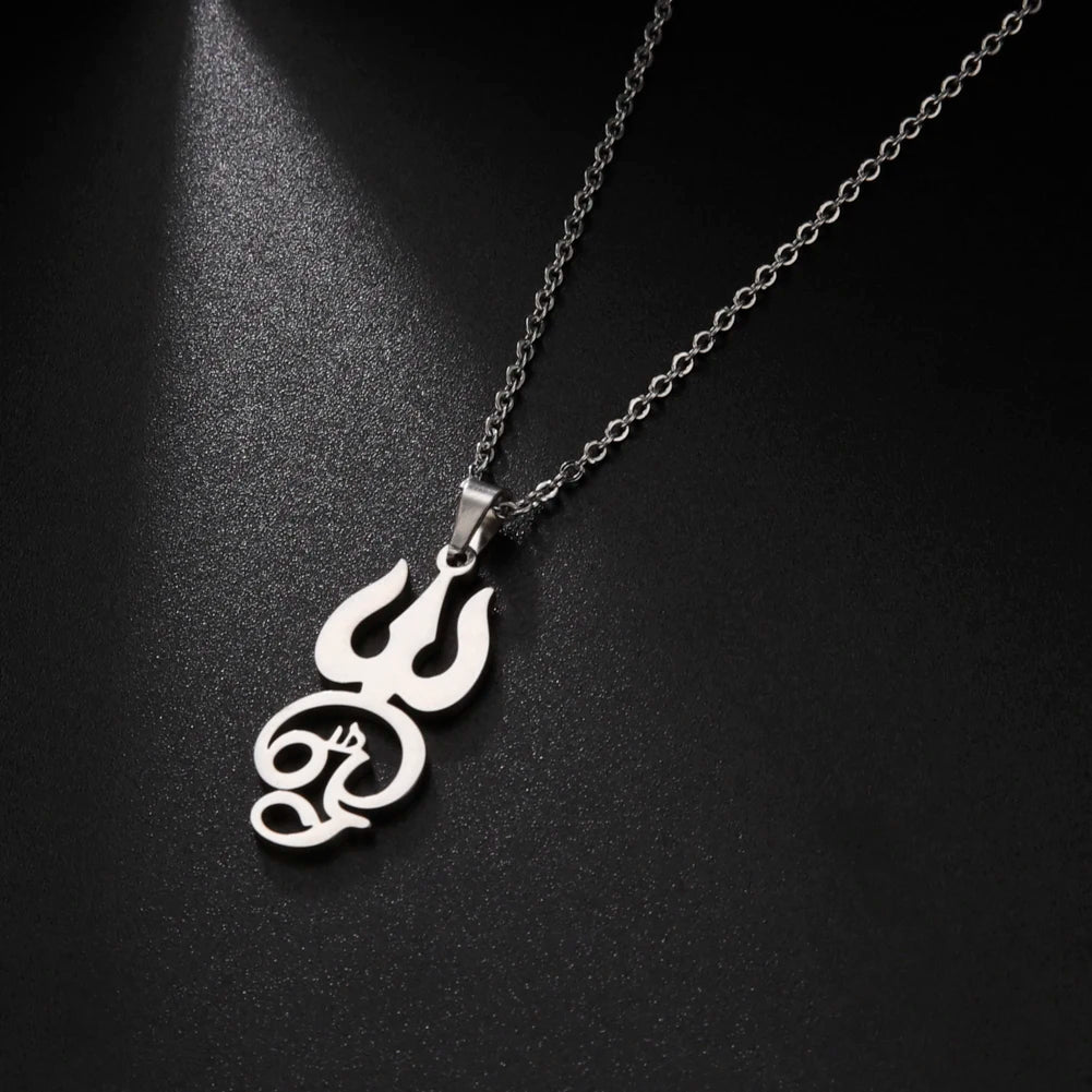 Myshape India Tamil Om Symbol with Trident Pendant Stainless Steel Necklace Om Shiva Symbol Yoga Vintage Talisman Jewelry