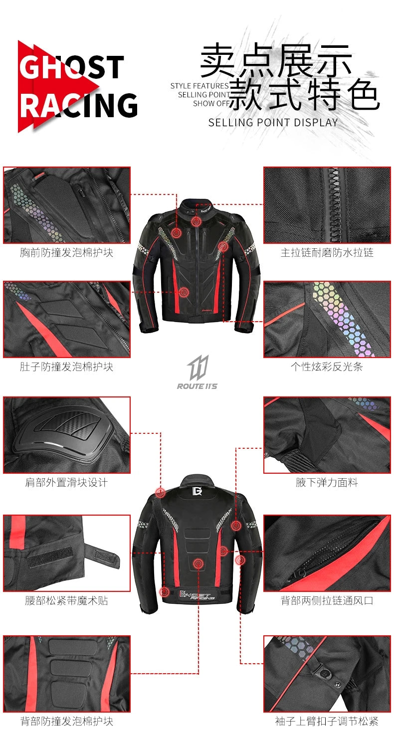 GHOST RACING Motorcycle Jacket Protective Gear Motorbike Riding moto jacket Waterproof windproof Moto Clothing Motorcycle Suits
