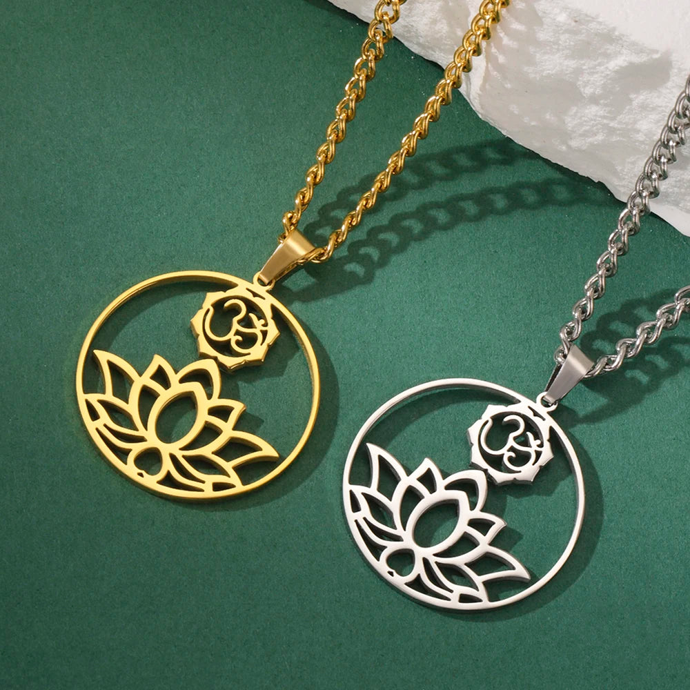 Myshape India Tamil Om Symbol with Trident Pendant Stainless Steel Necklace Om Shiva Symbol Yoga Vintage Talisman Jewelry