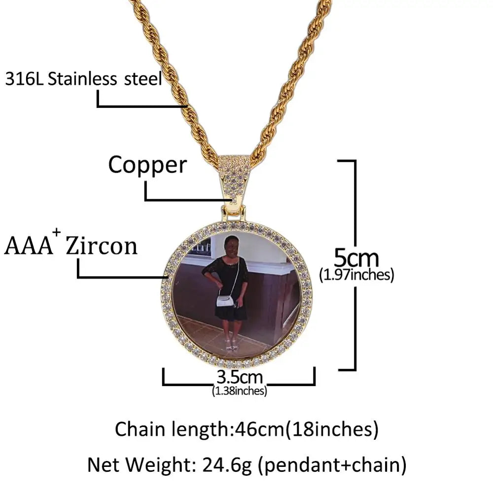 Hip Hop Iced Out DIY Photo Frame CZ Pendant Custom Picture Pendant Necklace Personalized Women Men Rapper Jewelry