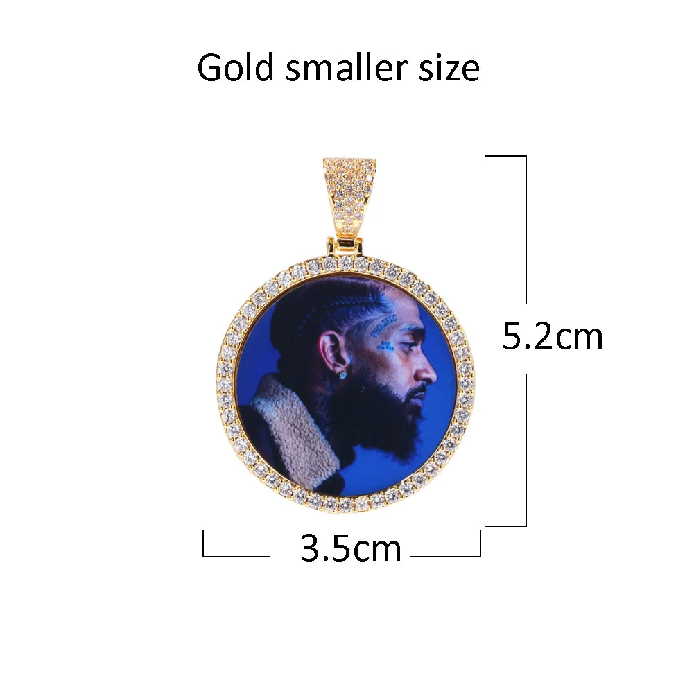 Hip Hop Iced Out DIY Photo Frame CZ Pendant Custom Picture Pendant Necklace Personalized Women Men Rapper Jewelry