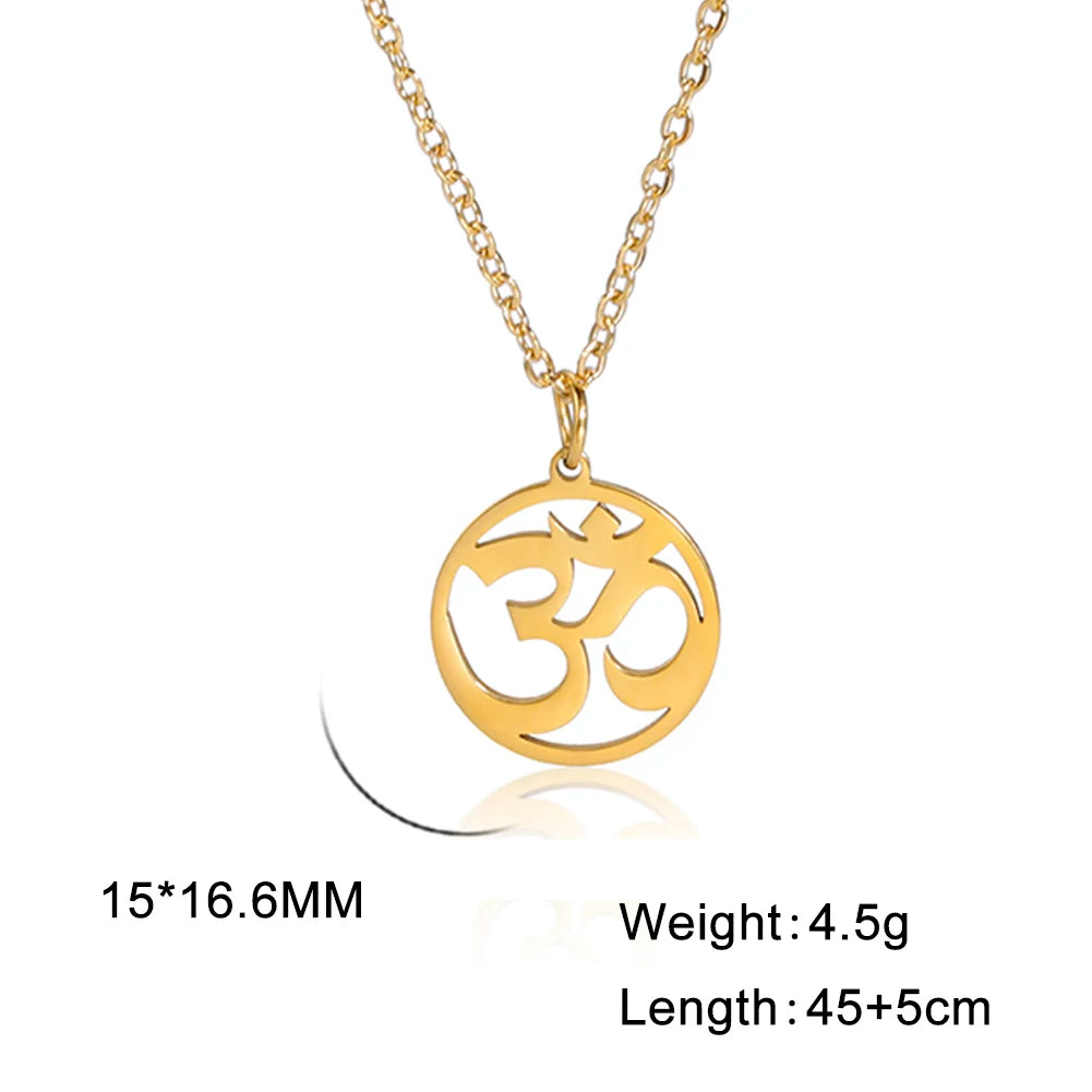 Myshape India Tamil Om Symbol with Trident Pendant Stainless Steel Necklace Om Shiva Symbol Yoga Vintage Talisman Jewelry