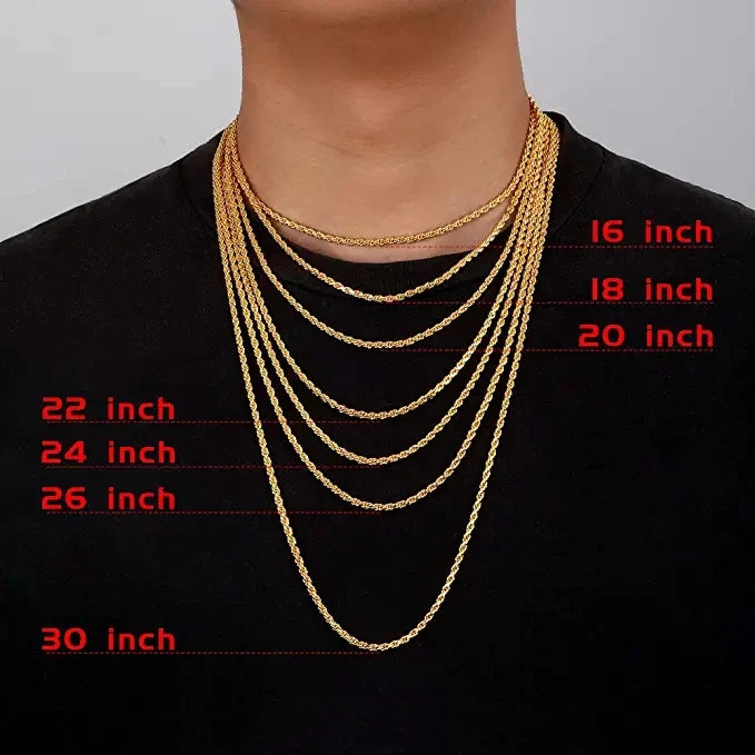 Wholesale  Twisted Rope Chain 2mm 3mm 5mm 6mm  8mm 10mm Gold Plated Stainless Steel Hip Hop Necklace Jewelry