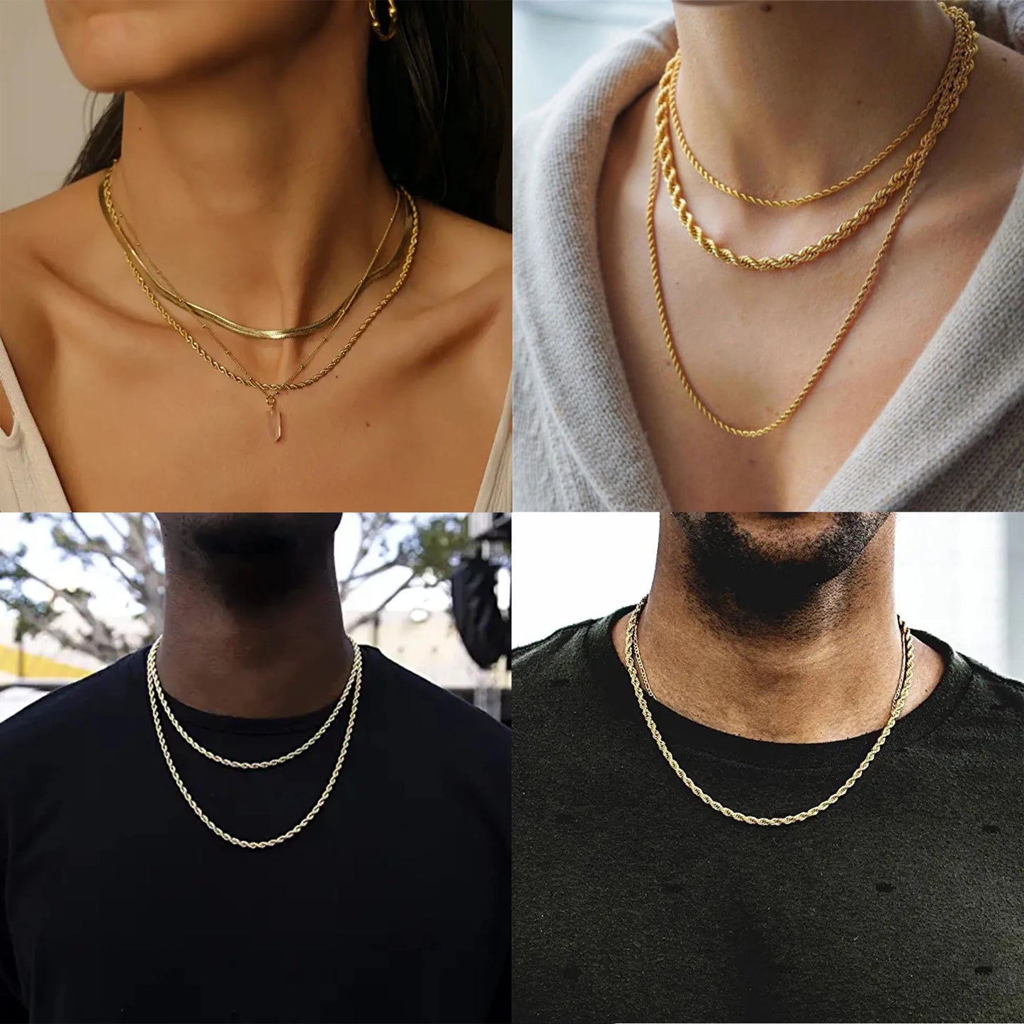 Wholesale  Twisted Rope Chain 2mm 3mm 5mm 6mm  8mm 10mm Gold Plated Stainless Steel Hip Hop Necklace Jewelry
