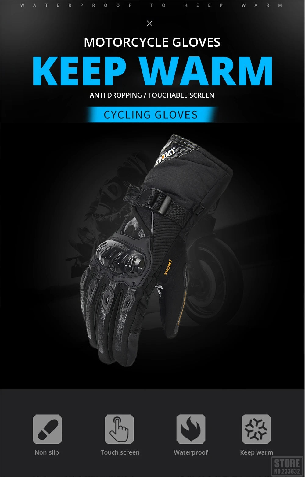 Motorcycle Gloves Windproof Waterproof Guantes Moto Men Motorbike Riding Gloves Touch Screen Moto Motocross Gloves Winter