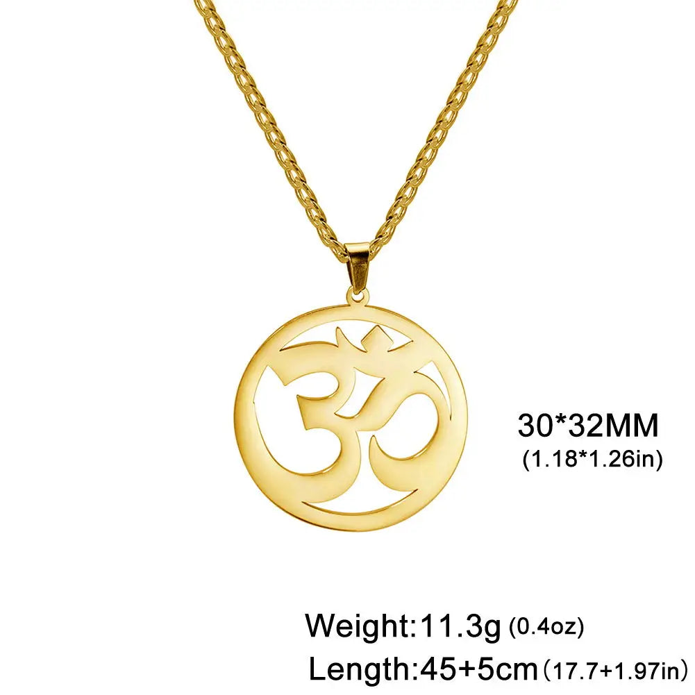 Myshape India Tamil Om Symbol with Trident Pendant Stainless Steel Necklace Om Shiva Symbol Yoga Vintage Talisman Jewelry