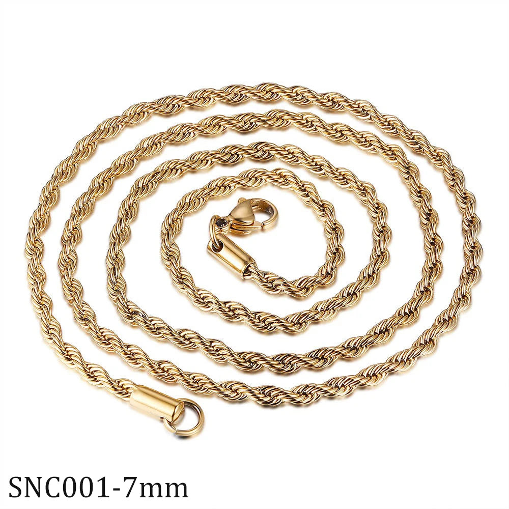 Wholesale  Twisted Rope Chain 2mm 3mm 5mm 6mm  8mm 10mm Gold Plated Stainless Steel Hip Hop Necklace Jewelry