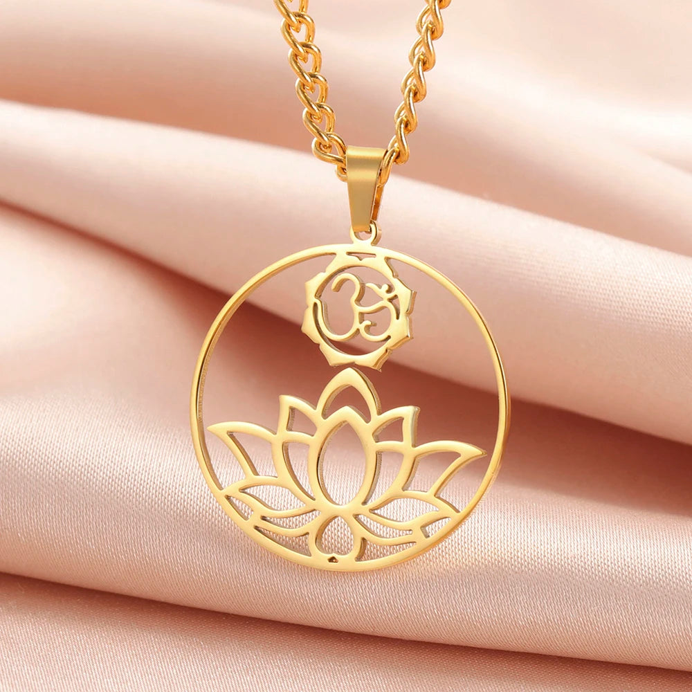 Myshape India Tamil Om Symbol with Trident Pendant Stainless Steel Necklace Om Shiva Symbol Yoga Vintage Talisman Jewelry