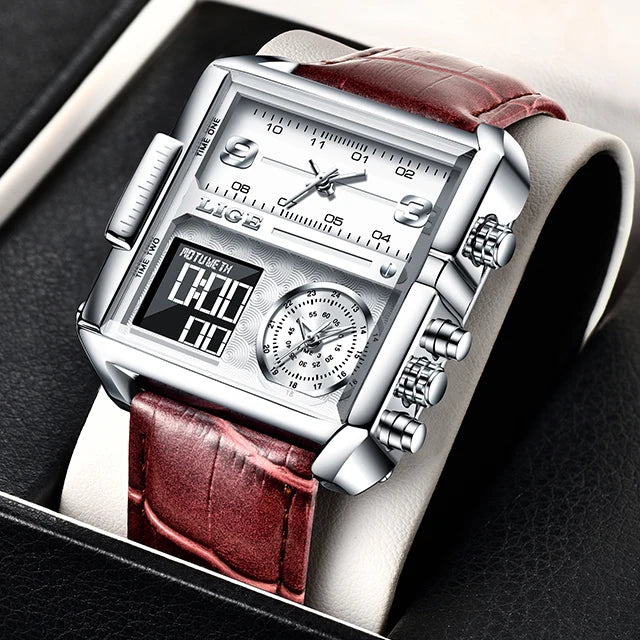 LIGE 2025 Top Brand Luxury Mens Watches Square Digital Sports Quartz Wrist Watch for Men Waterproof Stopwatch Relogio Masculino