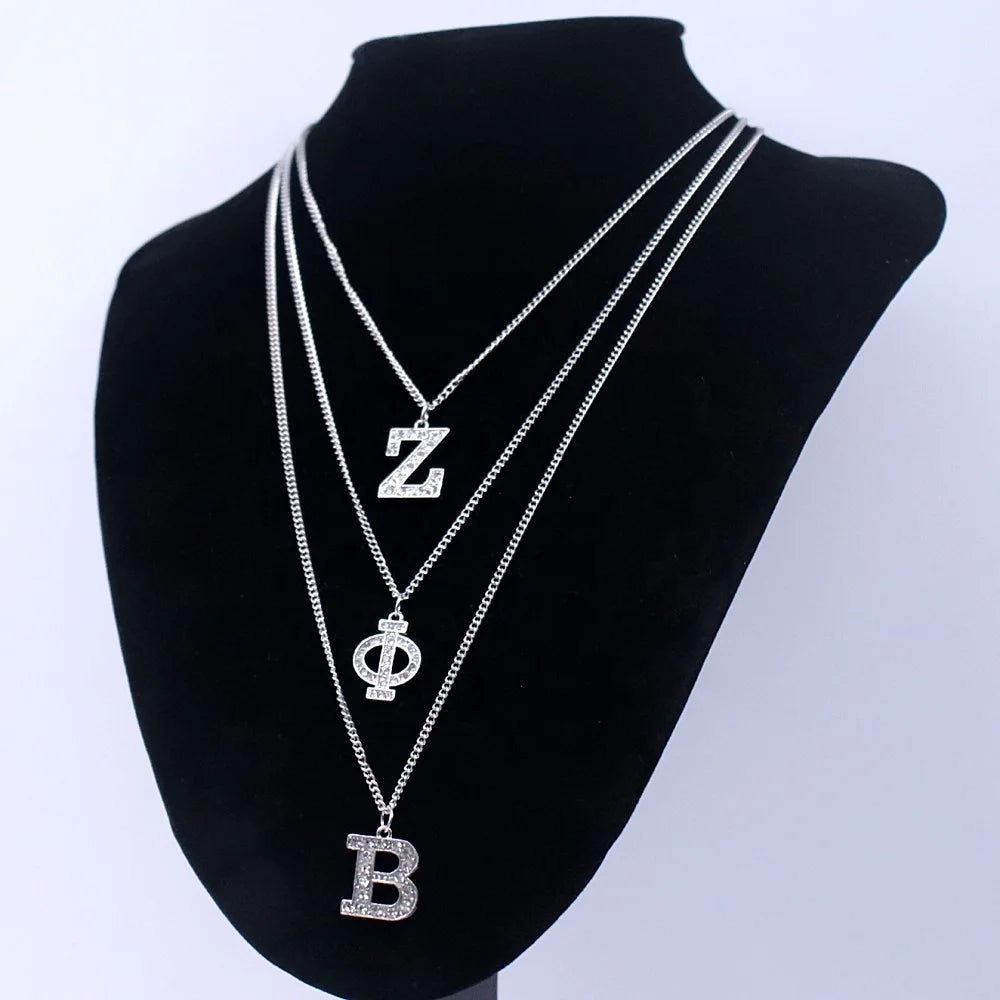 Fashion Metal Sparking Rhinestone Social 1920 Club Greek Letter Zeta Phi Beta Necklace Sorority Jewelry for Finer Women