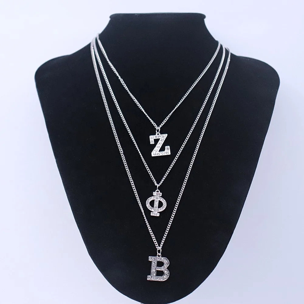 Fashion Metal Sparking Rhinestone Social 1920 Club Greek Letter Zeta Phi Beta Necklace Sorority Jewelry for Finer Women