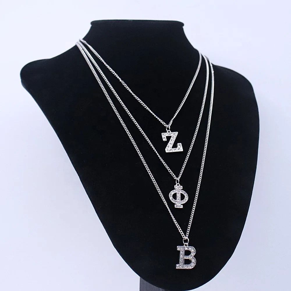 Fashion Metal Sparking Rhinestone Social 1920 Club Greek Letter Zeta Phi Beta Necklace Sorority Jewelry for Finer Women