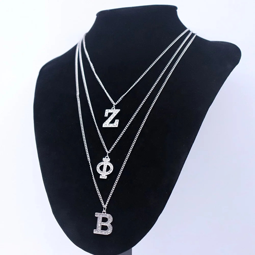 Fashion Metal Sparking Rhinestone Social 1920 Club Greek Letter Zeta Phi Beta Necklace Sorority Jewelry for Finer Women