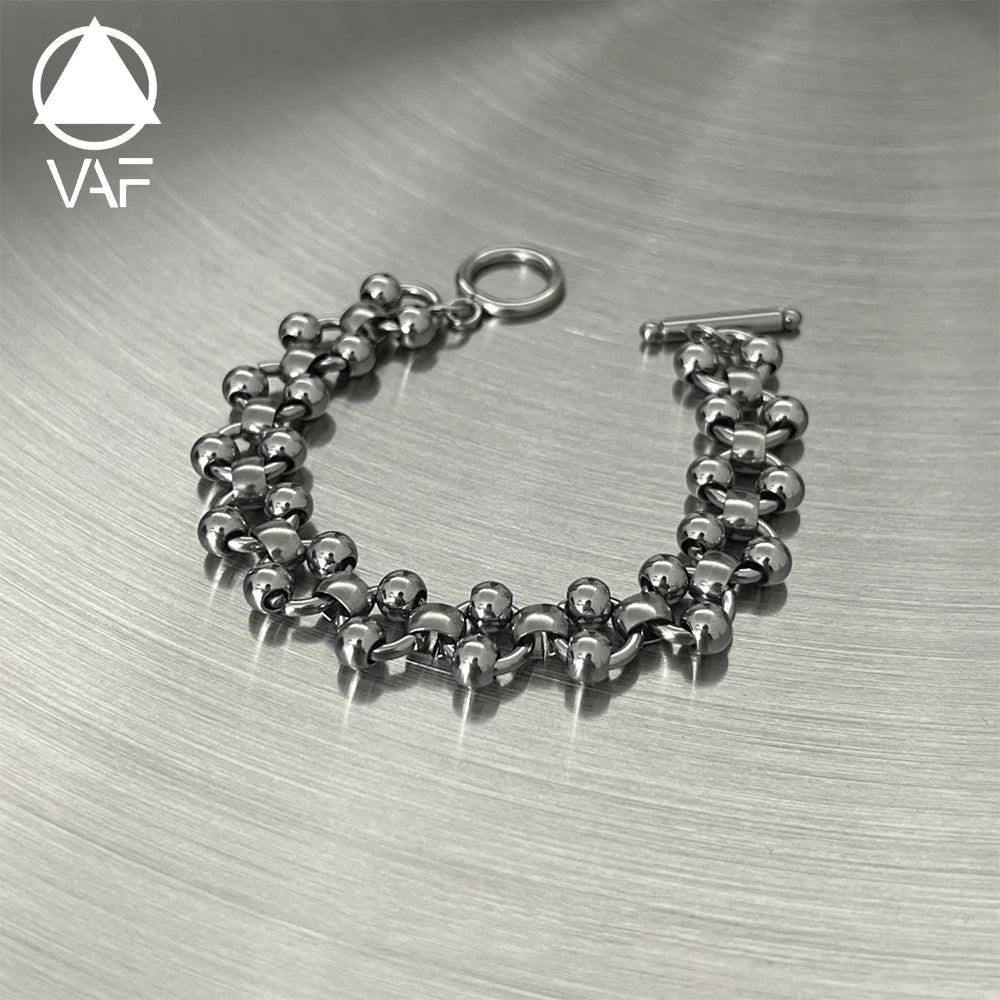 VAF 17/19/21CM Heavy Industry Punk Hollow Steel Bead Bracelet Width 13.5mm Stainless Steel Men's Non-fading Hip-hop Jewelry