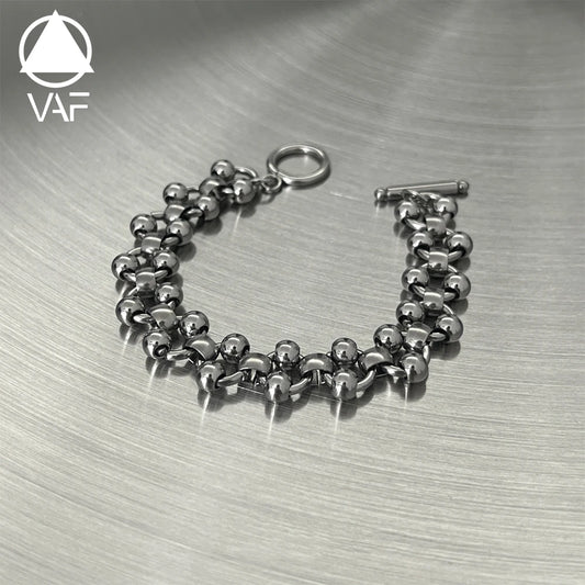 VAF 17/19/21CM Heavy Industry Punk Hollow Steel Bead Bracelet Width 13.5mm Stainless Steel Men's Non-fading Hip-hop Jewelry