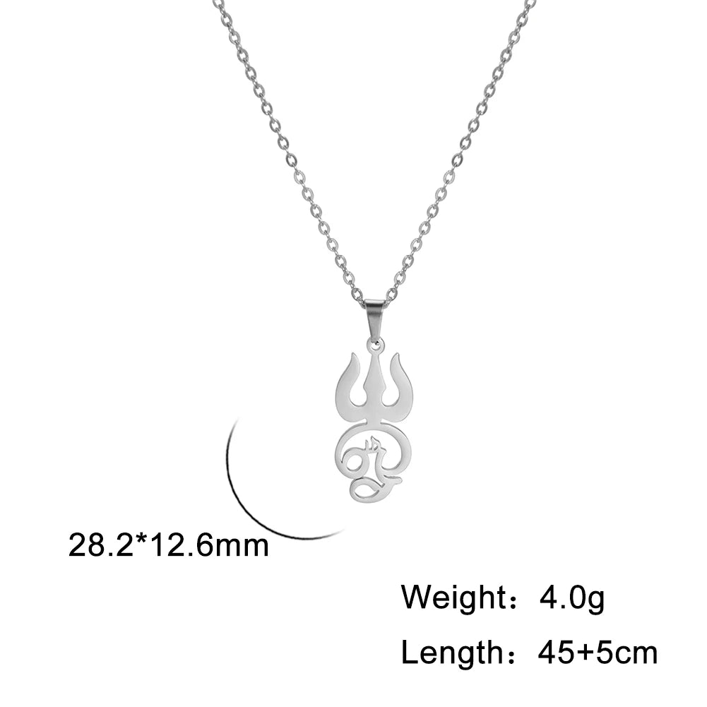 Myshape India Tamil Om Symbol with Trident Pendant Stainless Steel Necklace Om Shiva Symbol Yoga Vintage Talisman Jewelry