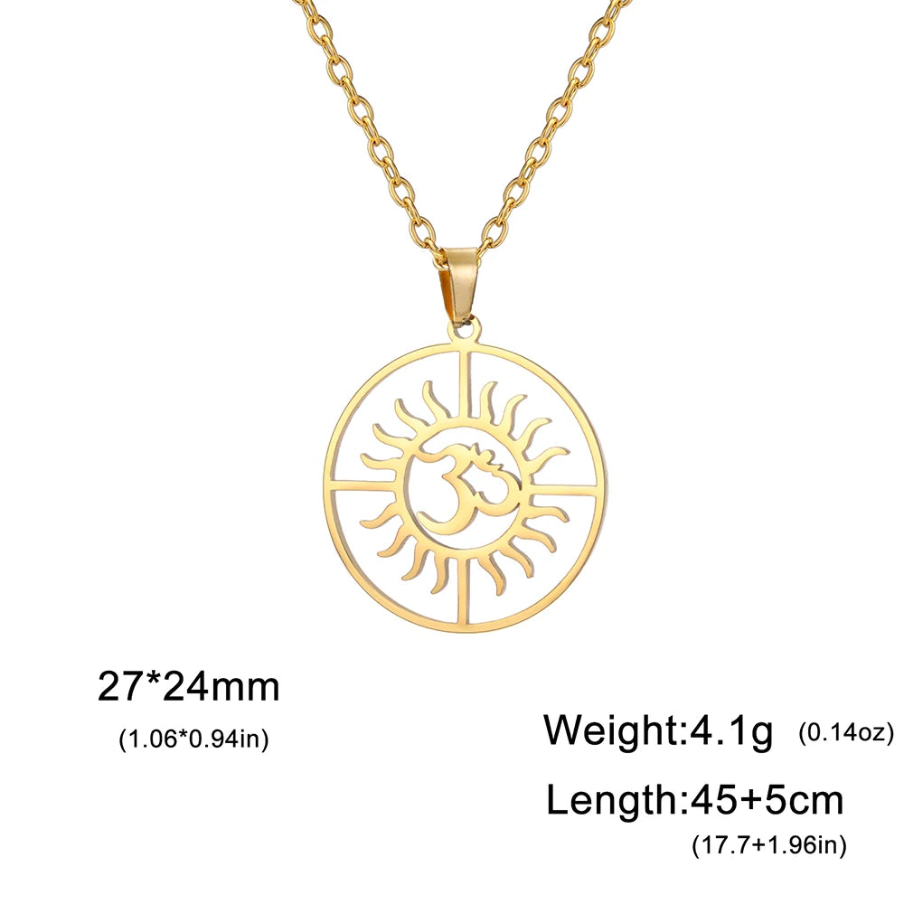 Myshape India Tamil Om Symbol with Trident Pendant Stainless Steel Necklace Om Shiva Symbol Yoga Vintage Talisman Jewelry