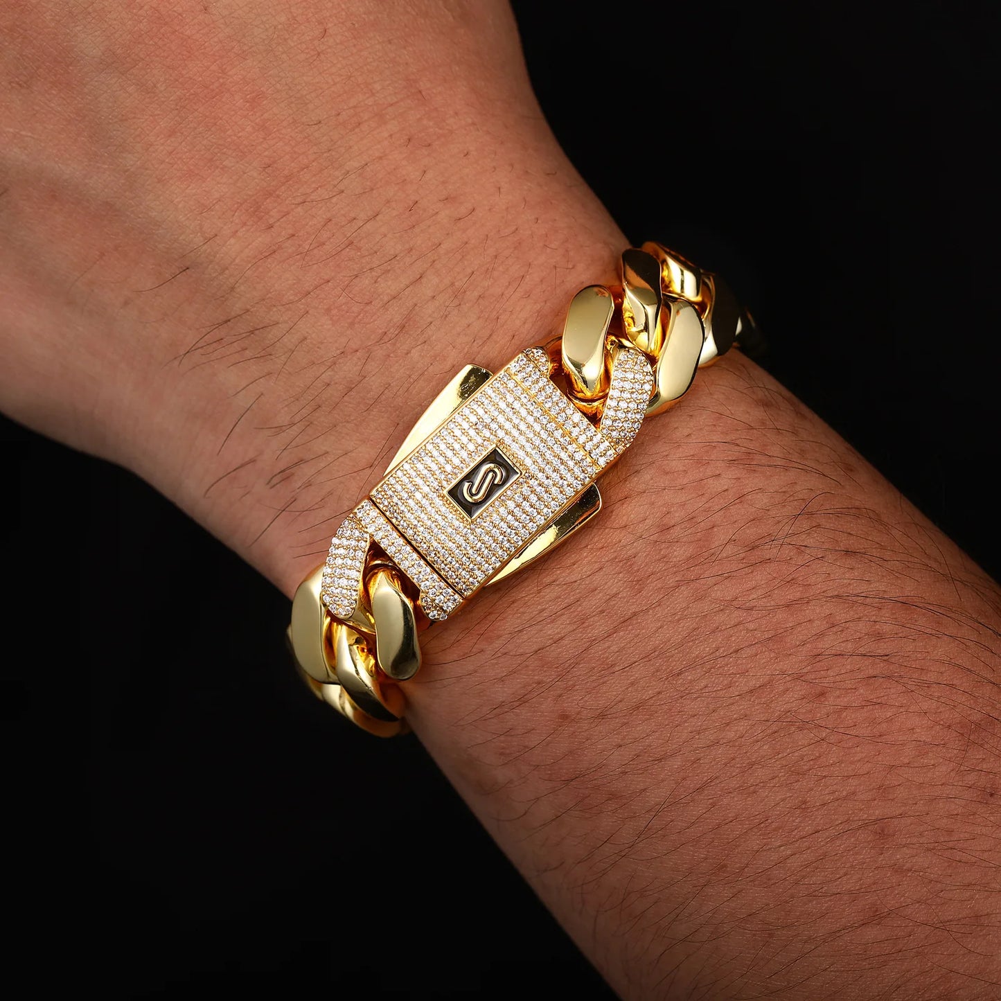 Luxury Iced Out Monaco Box Clasp Cuban Chain 18K Gold Plated Heavy Brass Bling Necklace Men's Statement Hip Hop Jewelry