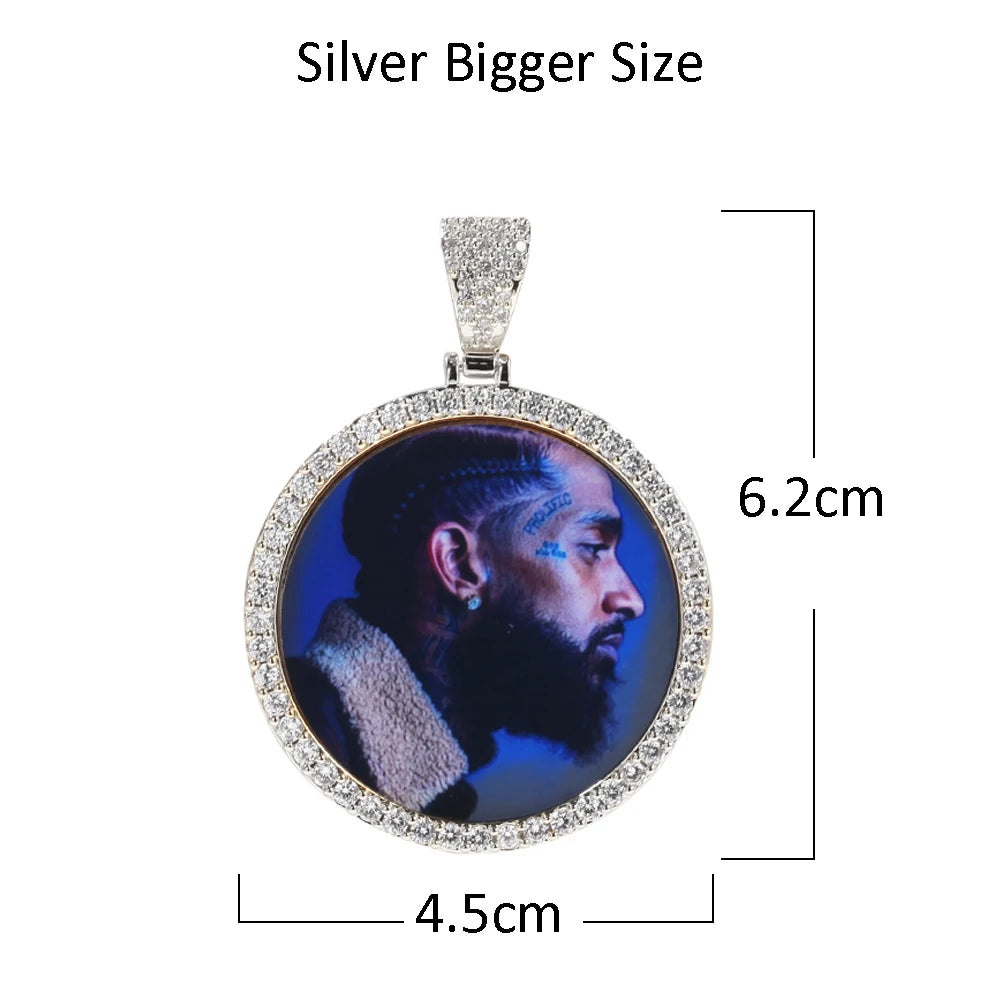 Hip Hop Iced Out DIY Photo Frame CZ Pendant Custom Picture Pendant Necklace Personalized Women Men Rapper Jewelry