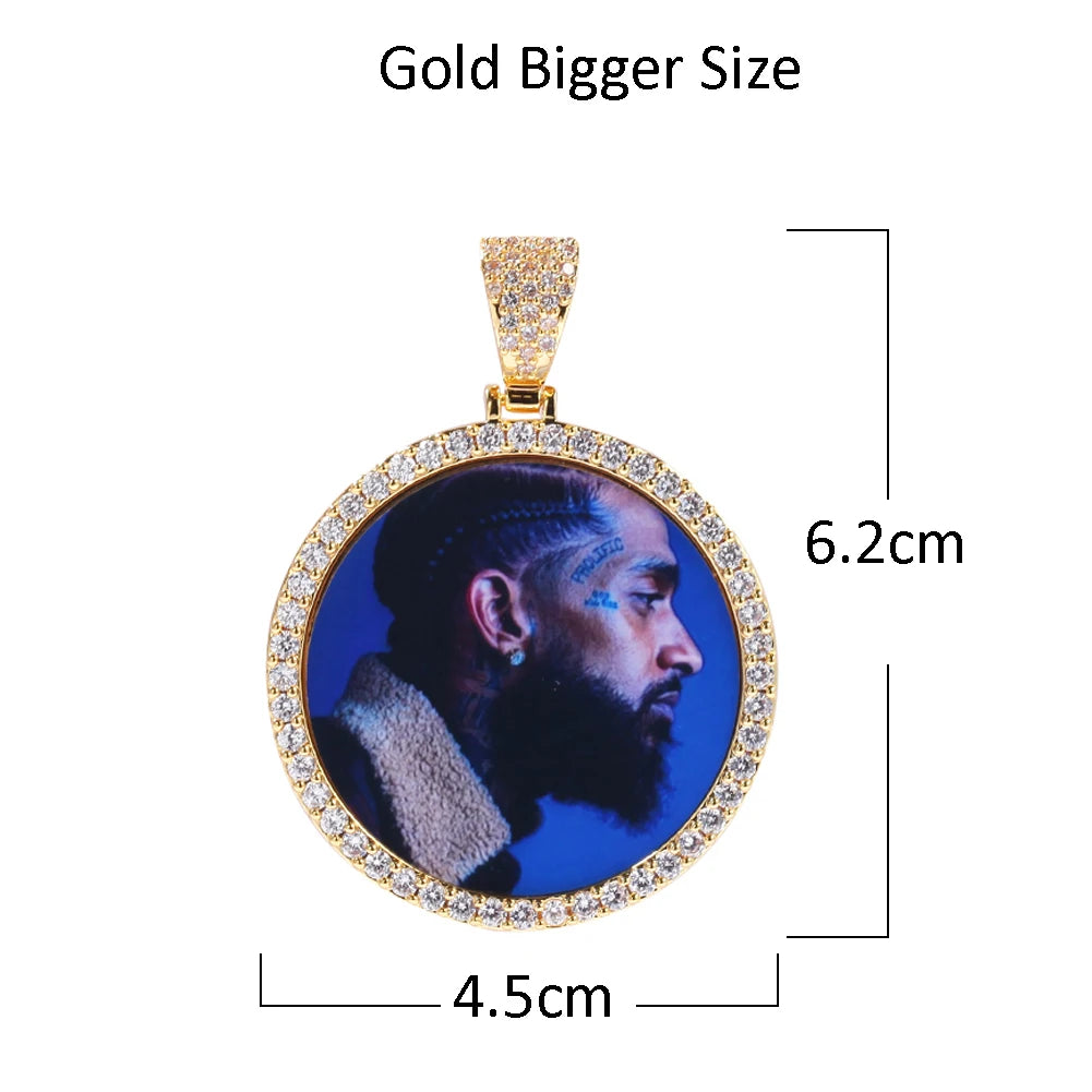 Hip Hop Iced Out DIY Photo Frame CZ Pendant Custom Picture Pendant Necklace Personalized Women Men Rapper Jewelry