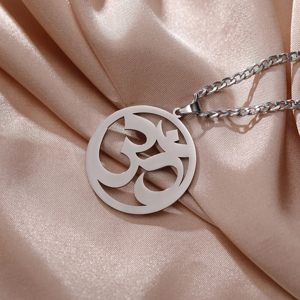 Myshape India Tamil Om Symbol with Trident Pendant Stainless Steel Necklace Om Shiva Symbol Yoga Vintage Talisman Jewelry