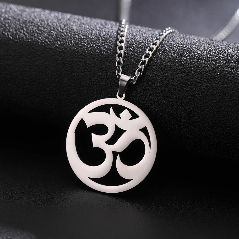 Myshape India Tamil Om Symbol with Trident Pendant Stainless Steel Necklace Om Shiva Symbol Yoga Vintage Talisman Jewelry
